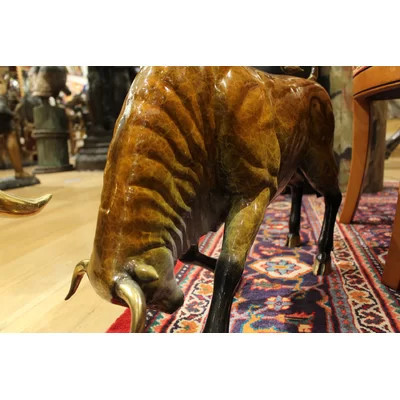 Bull Heads Down Small Bronze Statue - Size: 24"L x 6"W x 16"H. | Wayfair North America