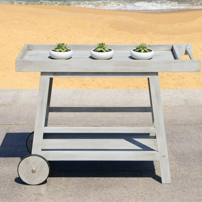 Safavieh Renzo 2 Tier Outdoor Farmhouse Wooden Bar Cart - Walmart.com | Walmart (US)