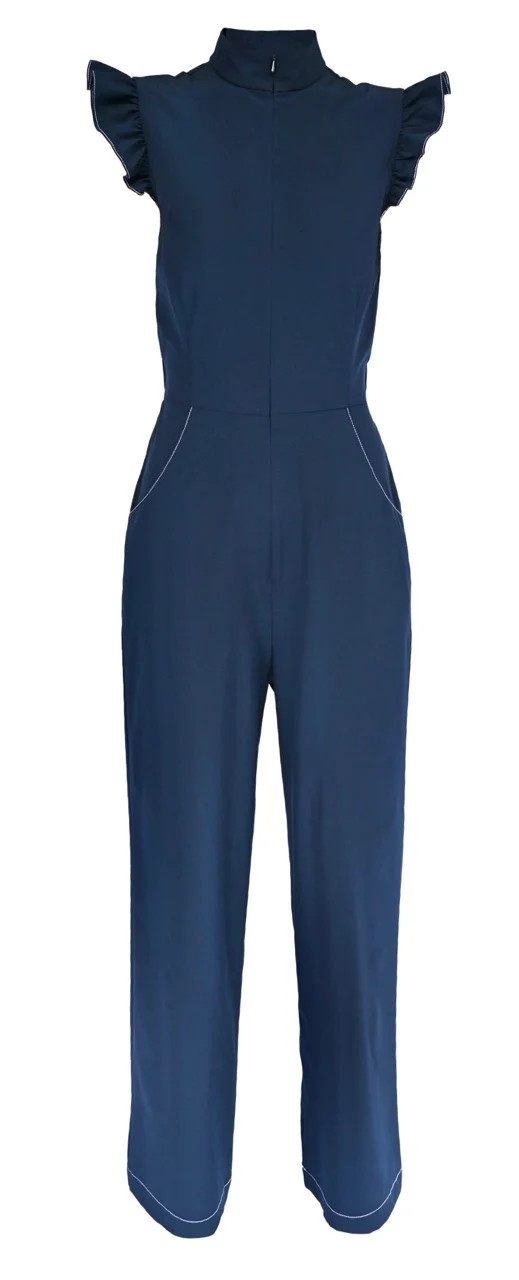 Flutter Sleeve Jumpsuit in Navy | Over The Moon
