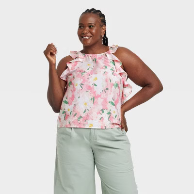 Women's Ruffle Tank Top - A New Day™ Floral XXL | Target