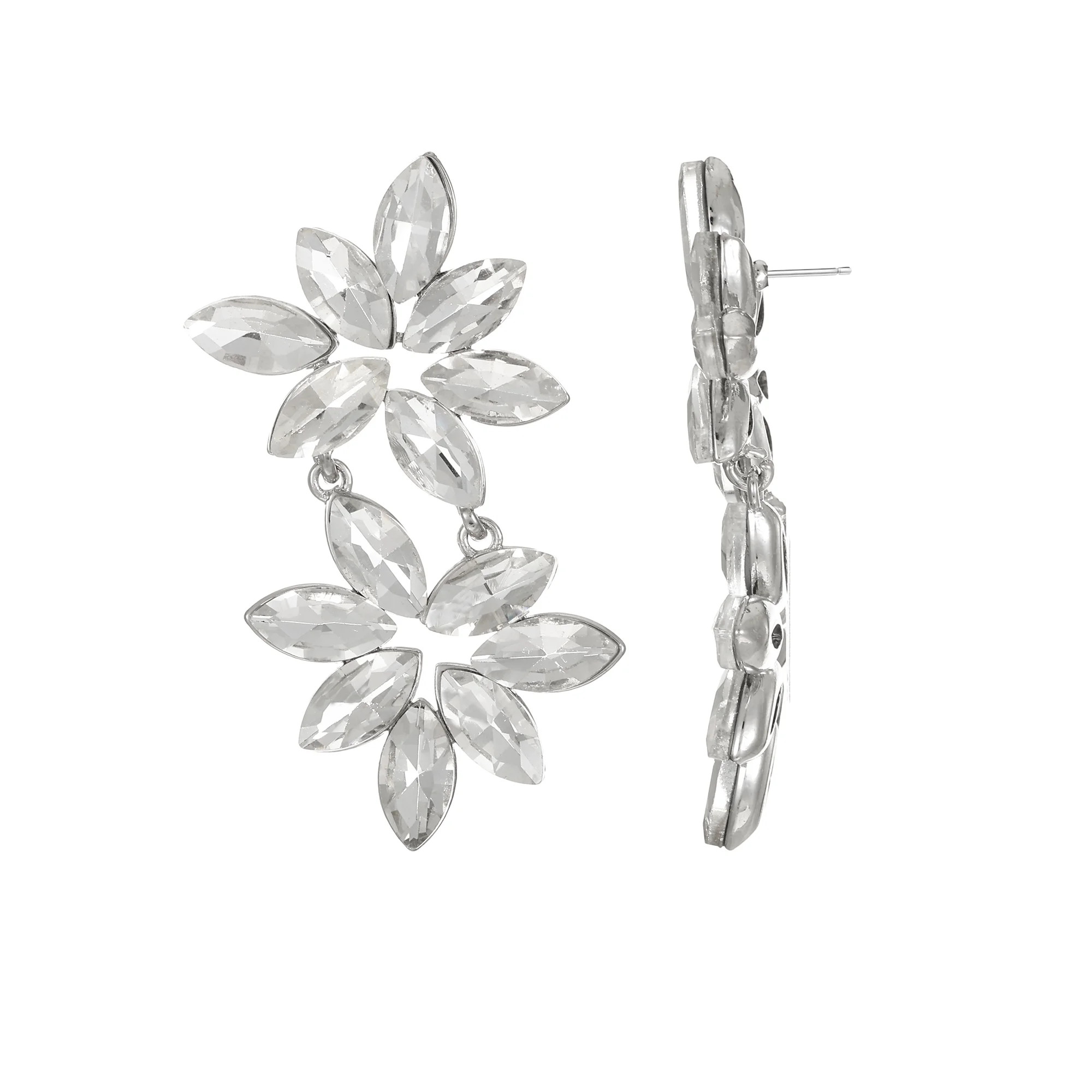Time and Tru Silvertone Crystal Floral Drop Earring, 1 Pair | Walmart (US)