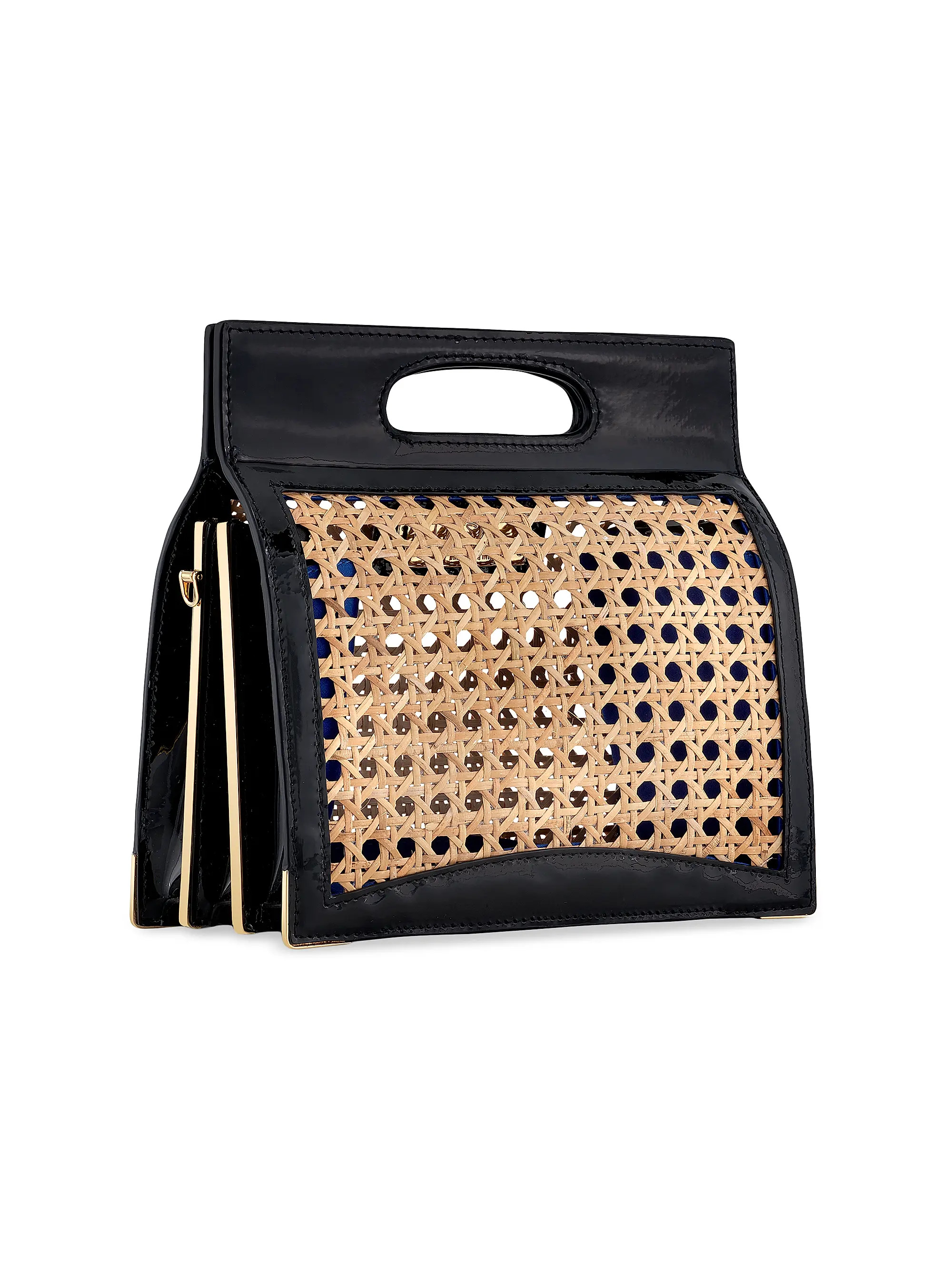 Stella Handbag Leather and Natural Wicker Tall with Gold Hardware | Saks Fifth Avenue