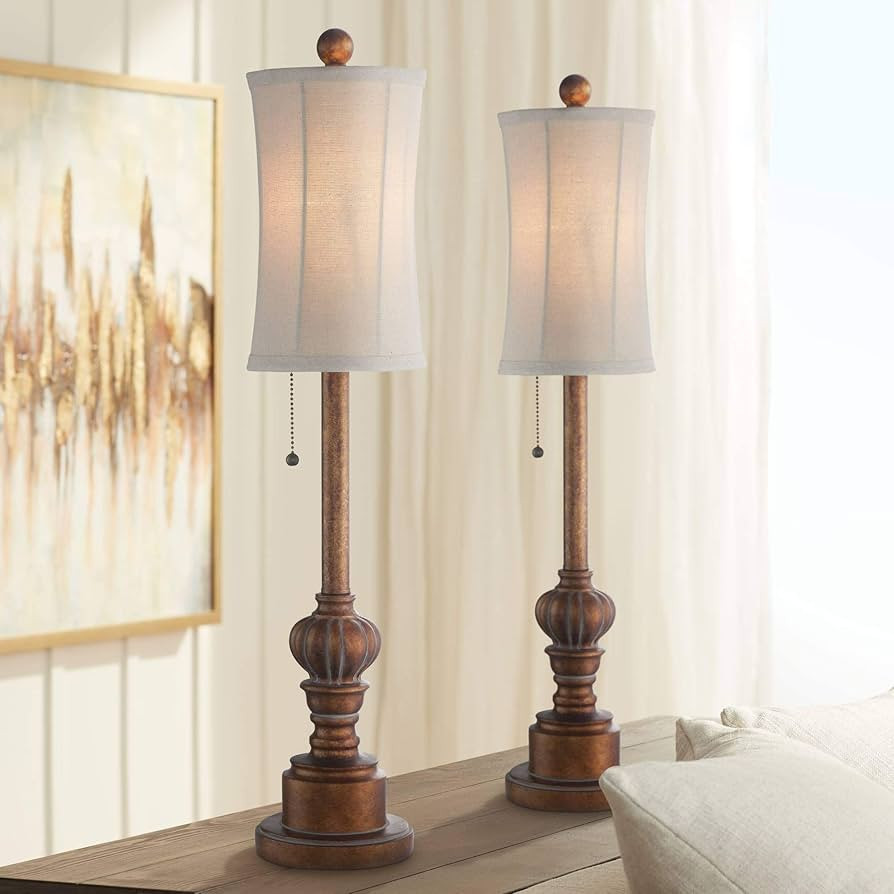 Regency Hill Bertie Traditional Natural Cottage Buffet Table Lamps 28" Tall Skinny Set of 2 Warm ... | Amazon (US)