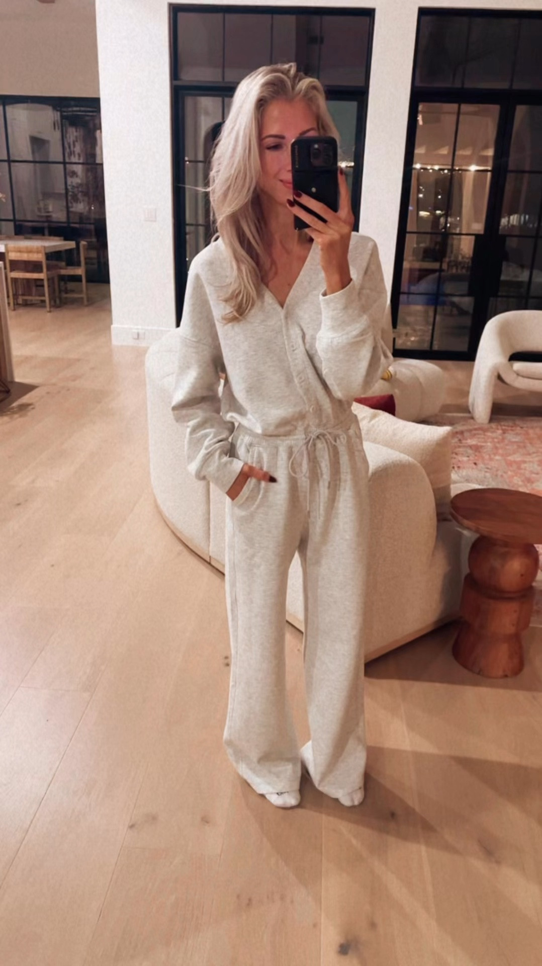 Cozy long sleeve jumpsuit! Super soft knit stretch fabric. Love the button up neckline, elastic waistline sits perfectly at waist. Wearing size Small

#LTKStyleTip #LTKGiftGuide #LTKCyberWeek