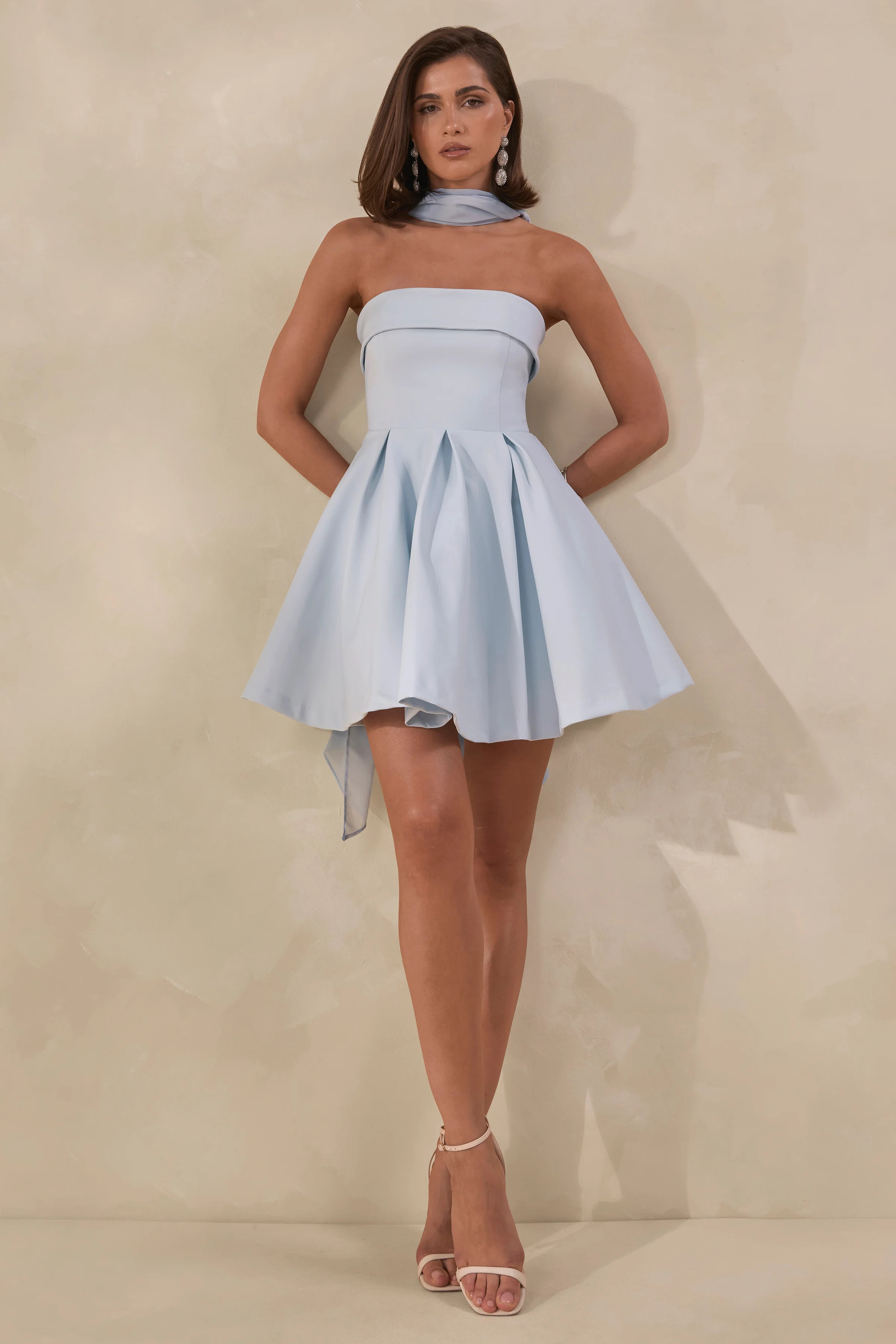 Bruna | Powder Blue Bandeau Skater Mini Dress | Club L London