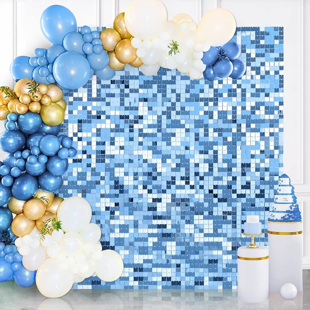 Square Sequin Wall Backdrop Panels(Pack of 36) Baby Blue Shimmer Panel for Birthday Party Decorat... | Amazon (US)