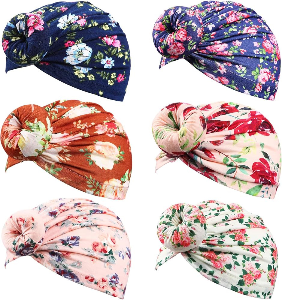 Syhood 6 Pieces Baby Girl Turban Hats Newborn Headwrap Nursery Cap for Toddler | Amazon (US)