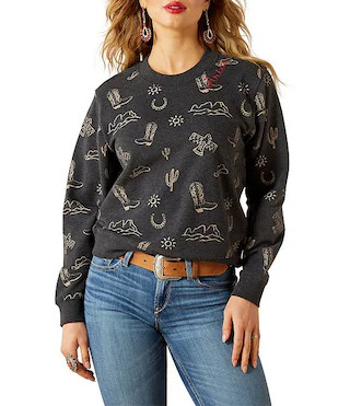 Ariat Essential Western Icons Crew Neck Long Sleeve Fleece Sweatshirt | Dillard's | Dillard's