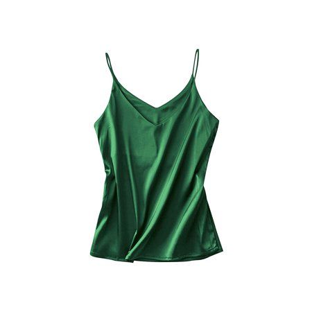 {1 Pc Green Basic Women s Silk Shirt(S)} Ladies V-Neck Silky Loose Sleeveless Blouse Satin Tank Shir | Walmart (US)