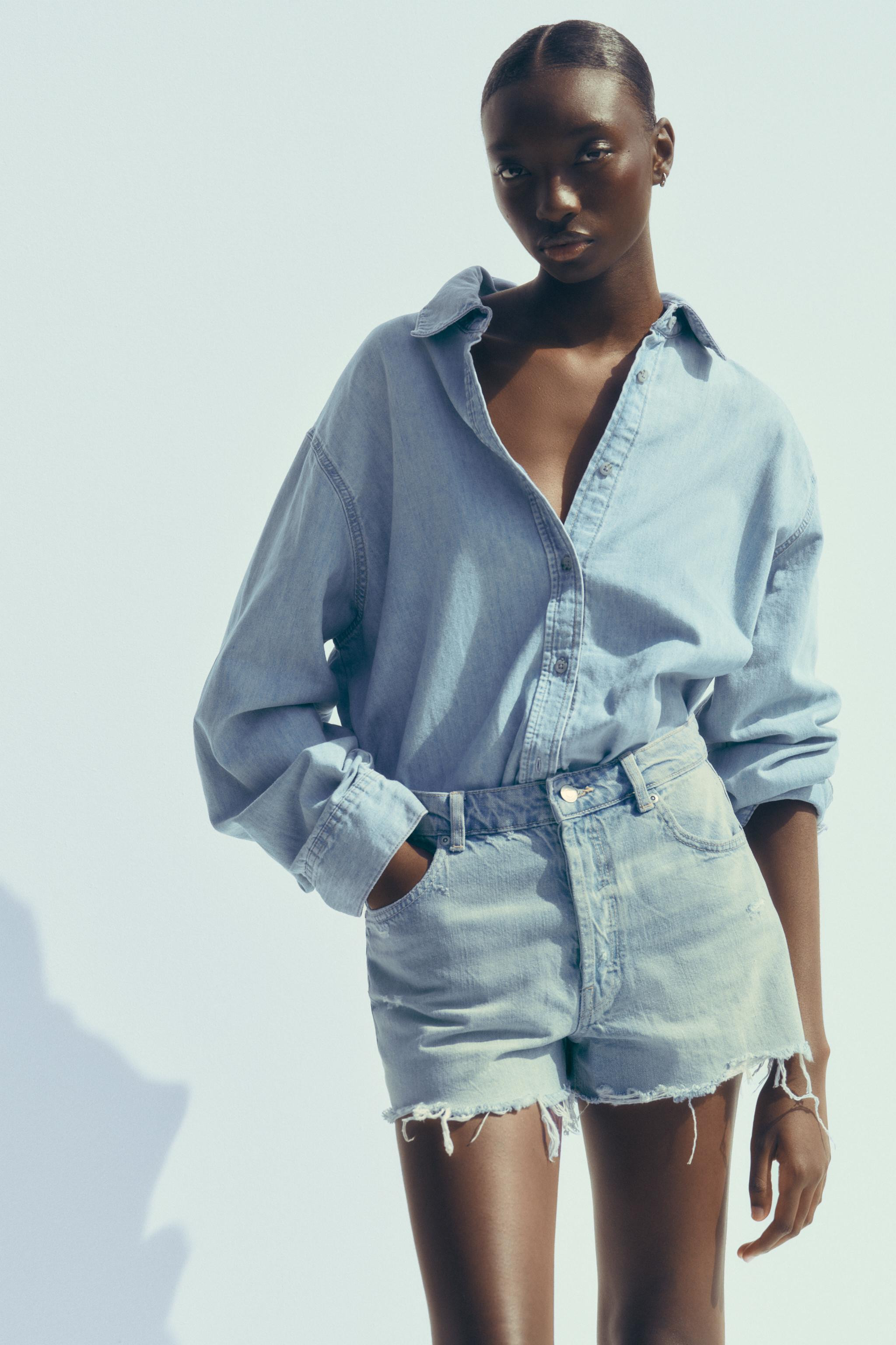 TRF CROPPED BAGGY LOW RISE DENIM SHORTS | Zara US