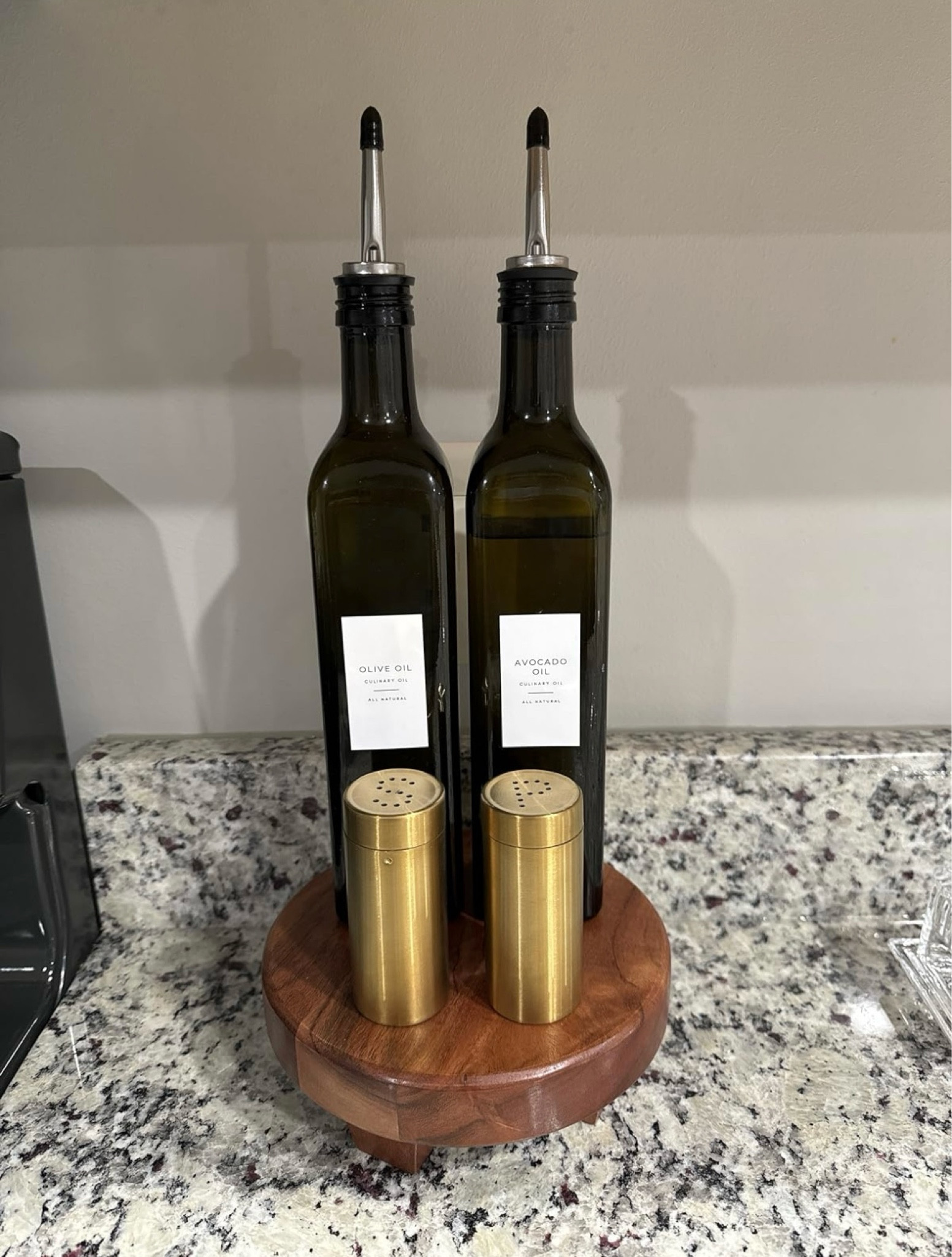 Gold salt and pepper shaker, salt and pepper shaker, olive oil dispenser, footed wood stand, wood riser, kitchen counter riser, home decor, kitchen decor, kitchen counter decor, kitchen inspo

#LTKGiftGuide #LTKhome #LTKfindsunder50