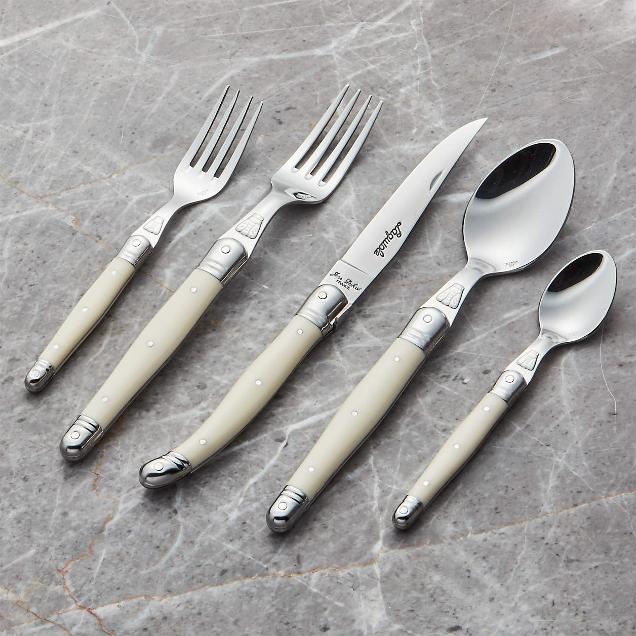 Jean Dubost Laguiole Ivory 5-Piece Flatware Place Setting + Reviews | Crate & Barrel | Crate & Barrel