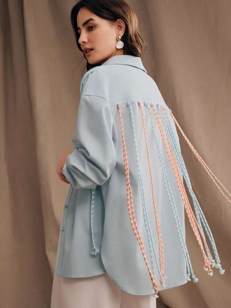 Anewsta Women's Loose Elegant Blue Long Sleeve Blouse Light Blue Outfit Women Light Blue Blouse | SHEIN