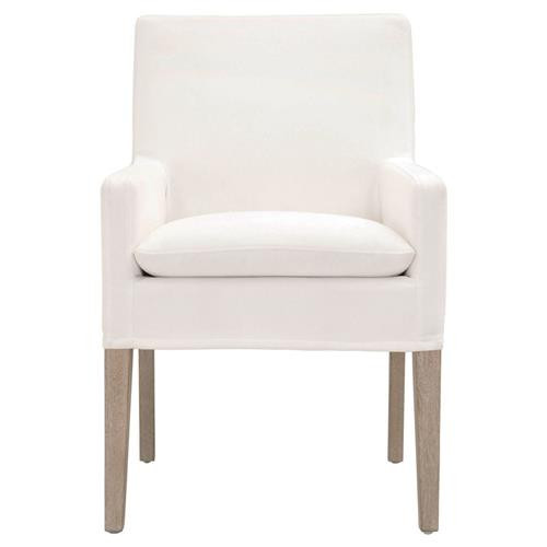 Open Box Danielle Modern White Performance Slipcover Oak Frame Dining Chair | Kathy Kuo Home