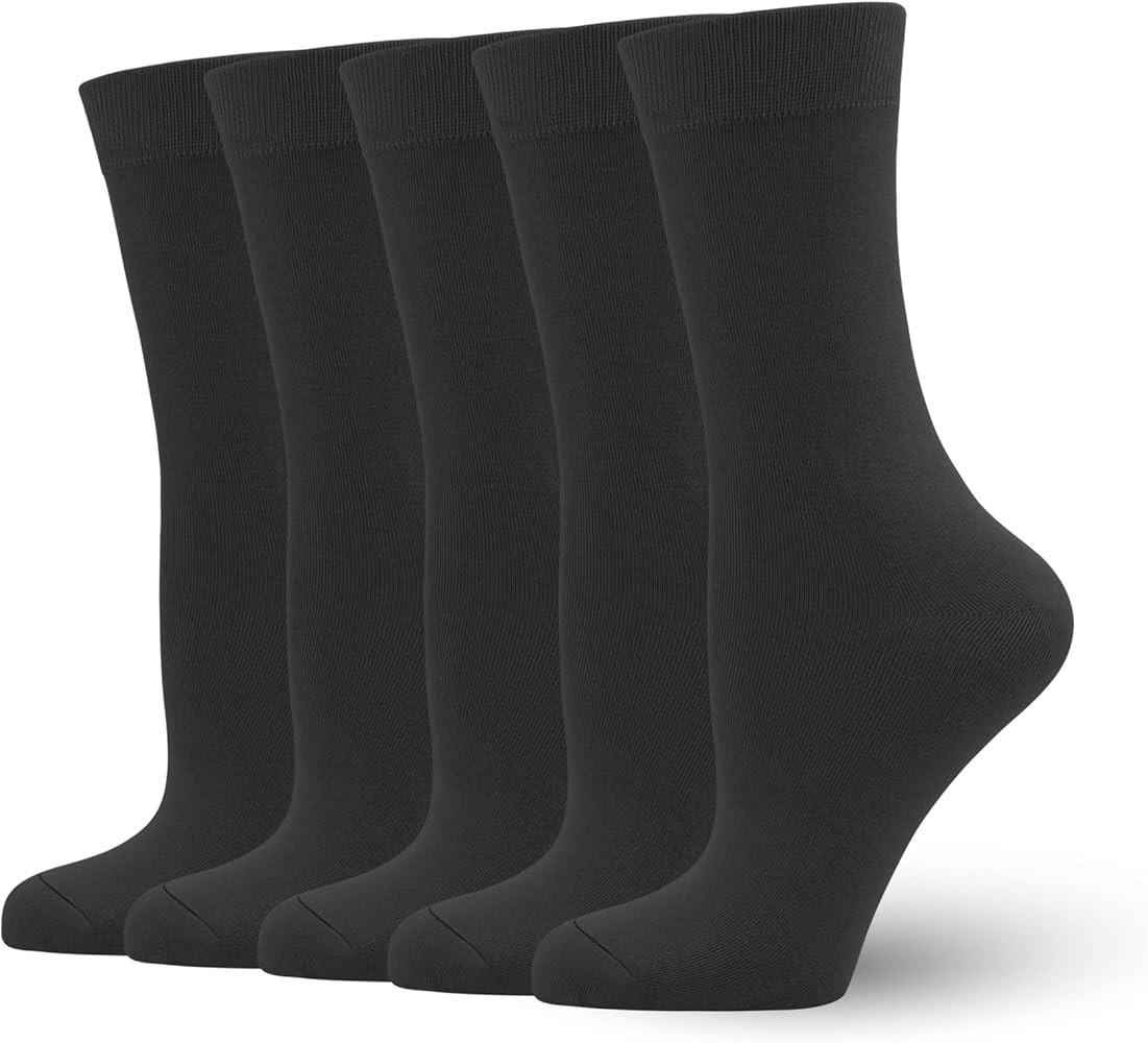 Women's Soft Thin Bamboo Crew Socks, Fit Stretchy Casual, Business, Dress Calf Sock 5 Pairs | Amazon (US)