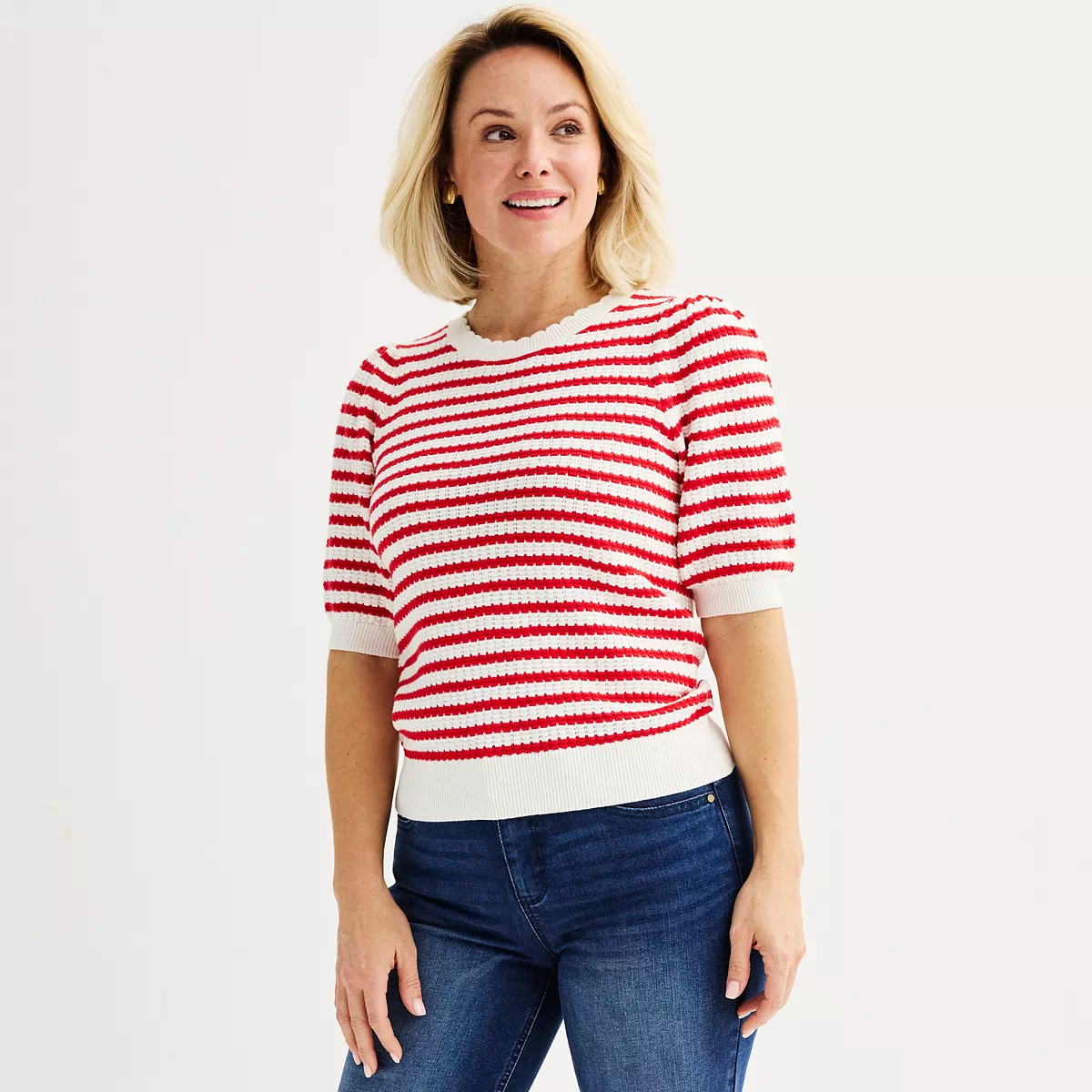 Women's DRAPER JAMES RSVP™ Puffed Short Sleeve Striped Sweater | Kohl's