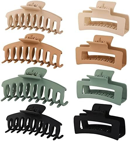AcrossSea 8 Pack 4.3” Hair Clips for Women & Girls, Large Hair Claw Clips, Strong Hold Matte Cl... | Amazon (US)