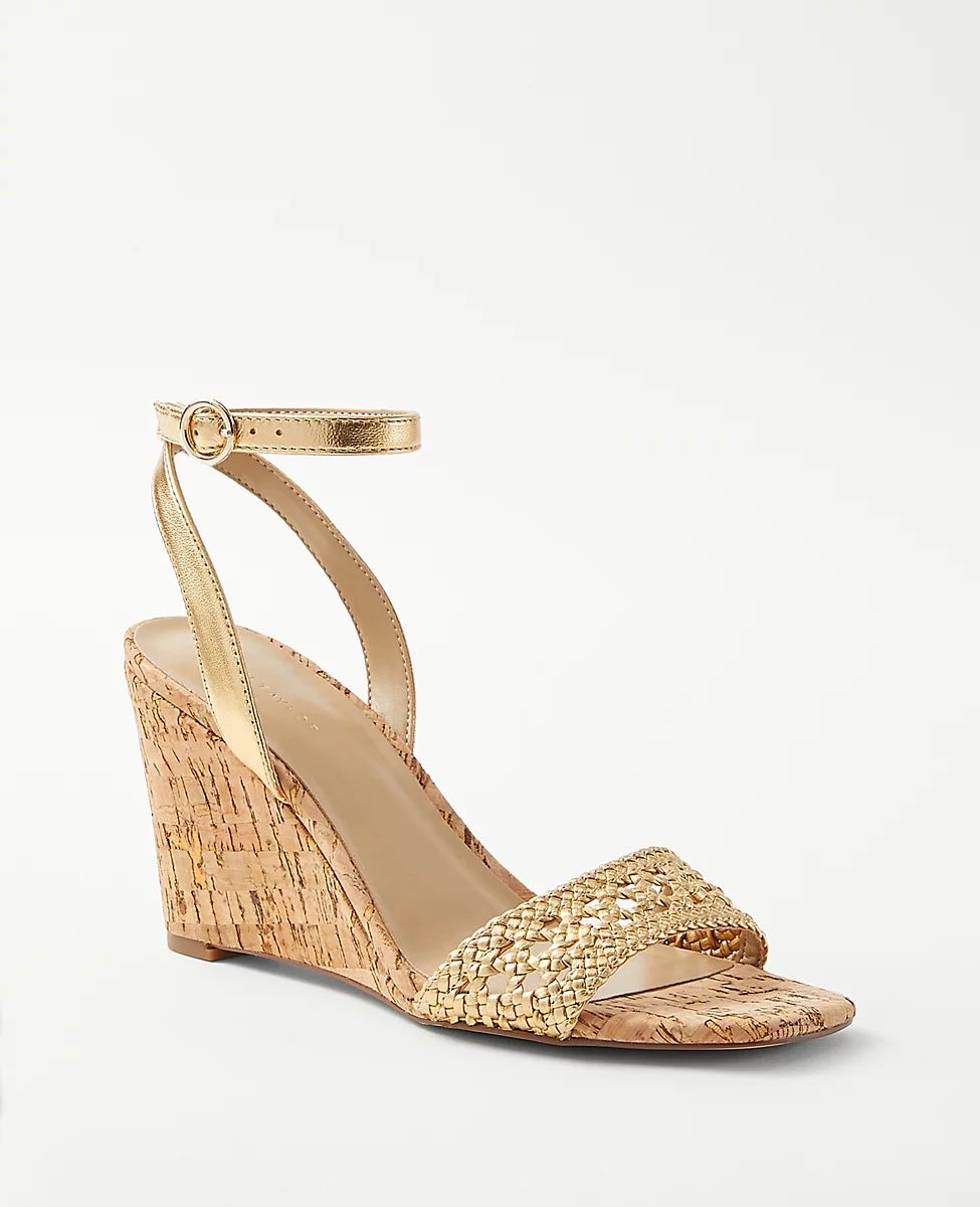 Metallic Woven Leather High Wedge Sandals | Ann Taylor (US)