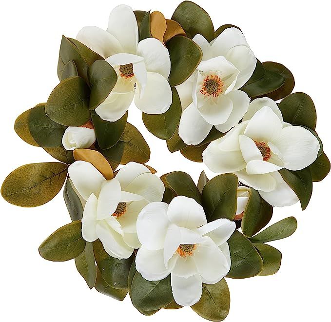 Worth Imports 22" Magnolia Wreath with 7 Flowers, White (1920) | Amazon (US)
