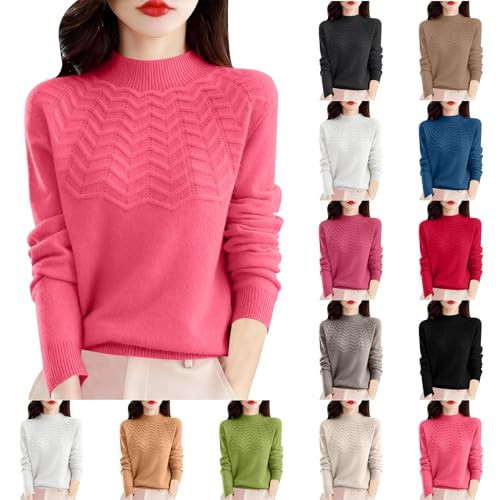 Mock Turtle Neck Sweaters for Woman Cashmere Sweaters for Women Long Sleeve Half Turtleneck Pullover ChevronPattern Crewneck Sweater Knitted Warm Casual Top Pink | Amazon (US)