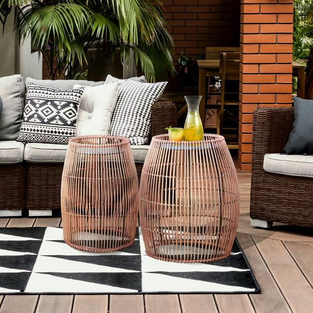 Teamson Home - Patio Cylinder Bamboo Side Table with Iron Tabletop - Large | Walmart (US)