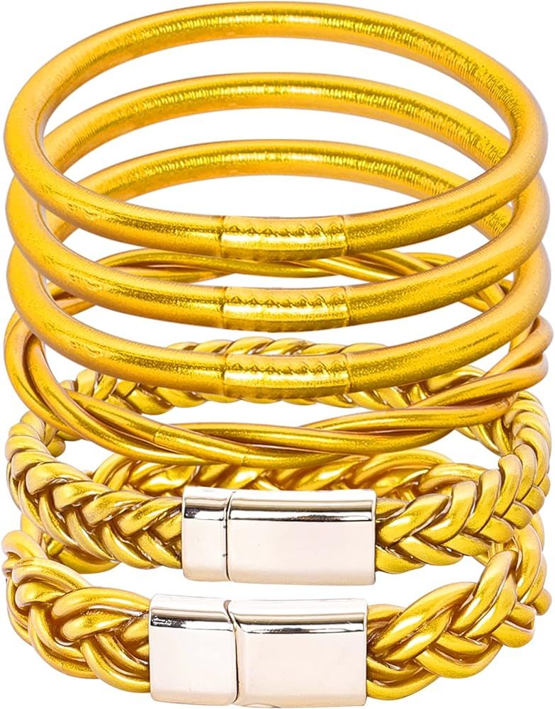 BELLEXIXI Gold Foil Jelly Bangle Bracelets Women Girls - Hand-filled Jelly Silicone Bracelets - Sere | Amazon (US)