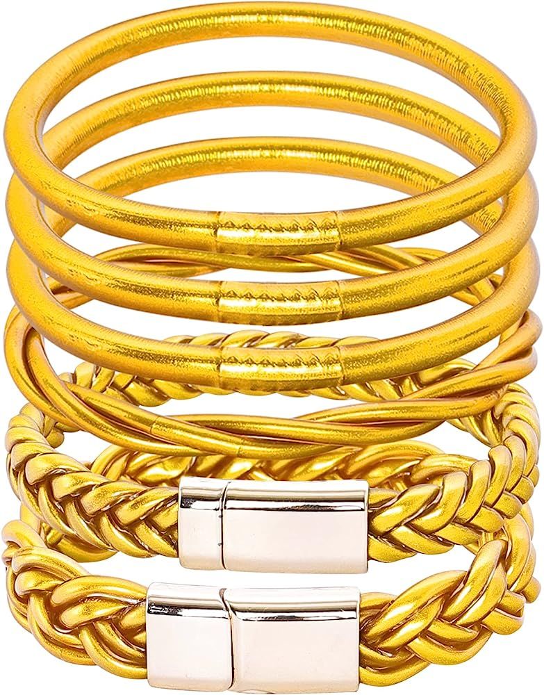 BELLEXIXI Gold Foil Jelly Bangle Bracelets Women Girls - Hand-filled Jelly Silicone Bracelets - Sere | Amazon (US)
