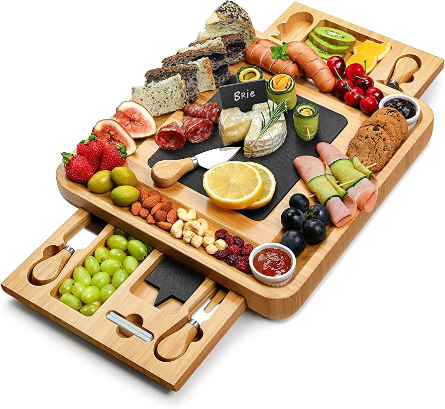 Easoger Large Charcuterie Board (28"×13"×1.6") with 2 Drawers, Bamboo Cheese Board with Knife S... | Amazon (US)