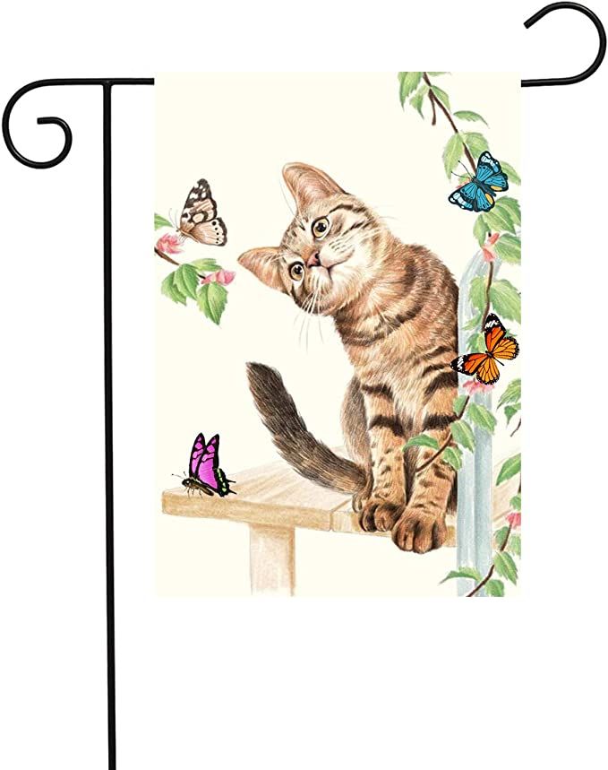 Home Garden Flag Welcome Cute Cat & Butterfly for Spring Summer ,House Decorative Seasonal Outdoo... | Amazon (US)