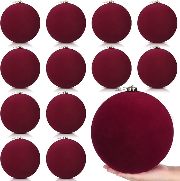 12 Pcs 8 Inch Extra Large Velvet Christmas Balls Oversized Huge Big Christmas Tree Ornaments Ball... | Amazon (US)