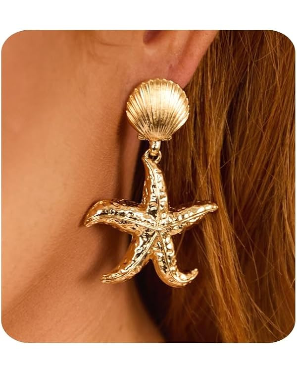 Chunky Gold Earrings for Women Trendy 14K Gold Plated Waterproof Statement Starfish Drop Dangle E... | Amazon (US)