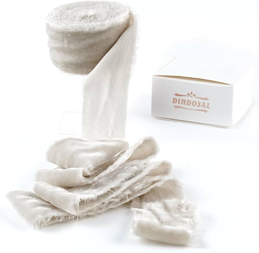 Taupe Velvet Ribbon - 1.5 Inch Frayed Silk Velvet Ribbon for Rustic Christmas, Wedding Invitation... | Amazon (US)