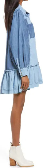 Sunburst Long Sleeve Chambray Mini Shirtdress | Nordstrom