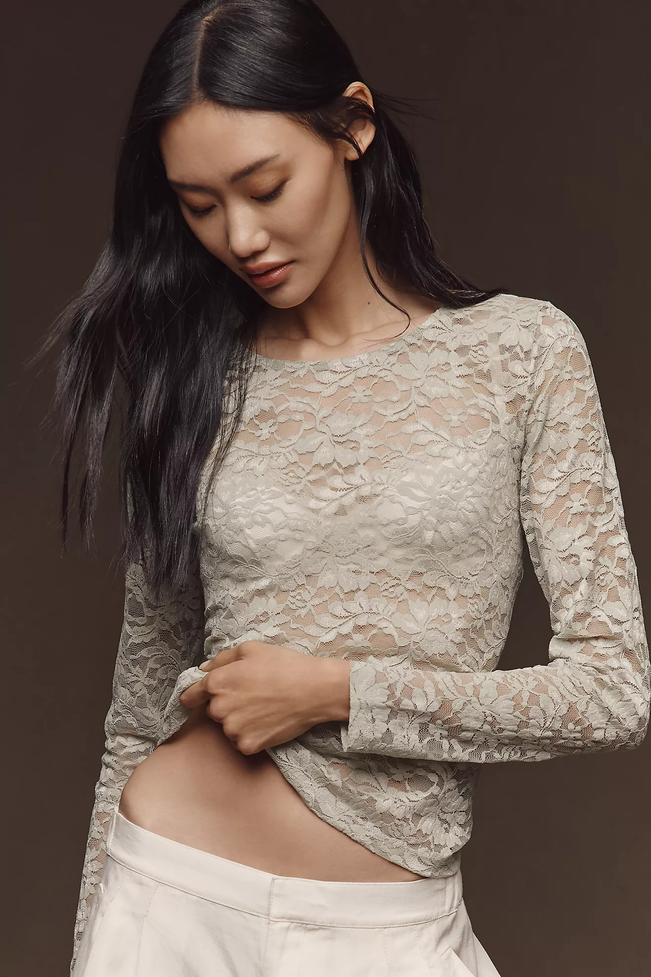 By Anthropologie Long-Sleeve Lace Crew-Neck Top | Anthropologie (US)