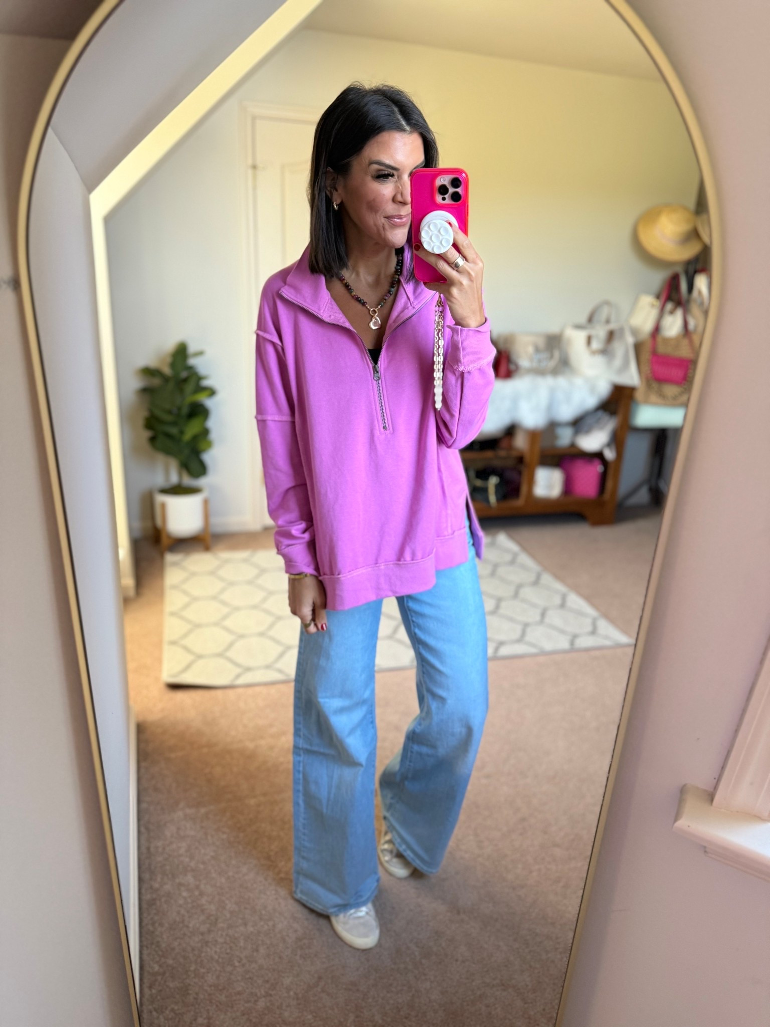 Size medium in pullover, size xs in tank with built in bra size 26 in jeans. Sneakers for tts