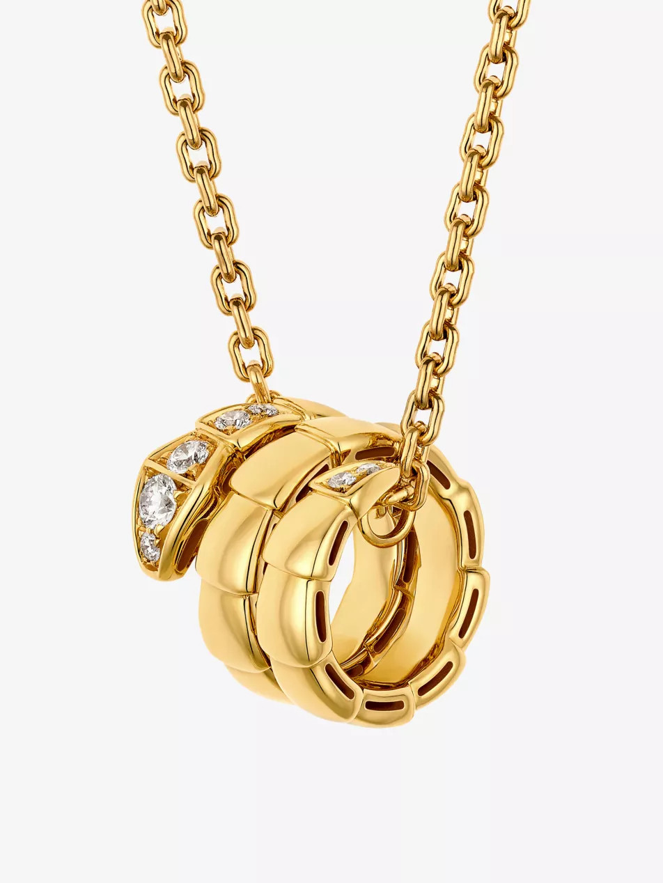Serpenti Viper 18ct yellow-gold and 0.13ct diamond necklace | Selfridges