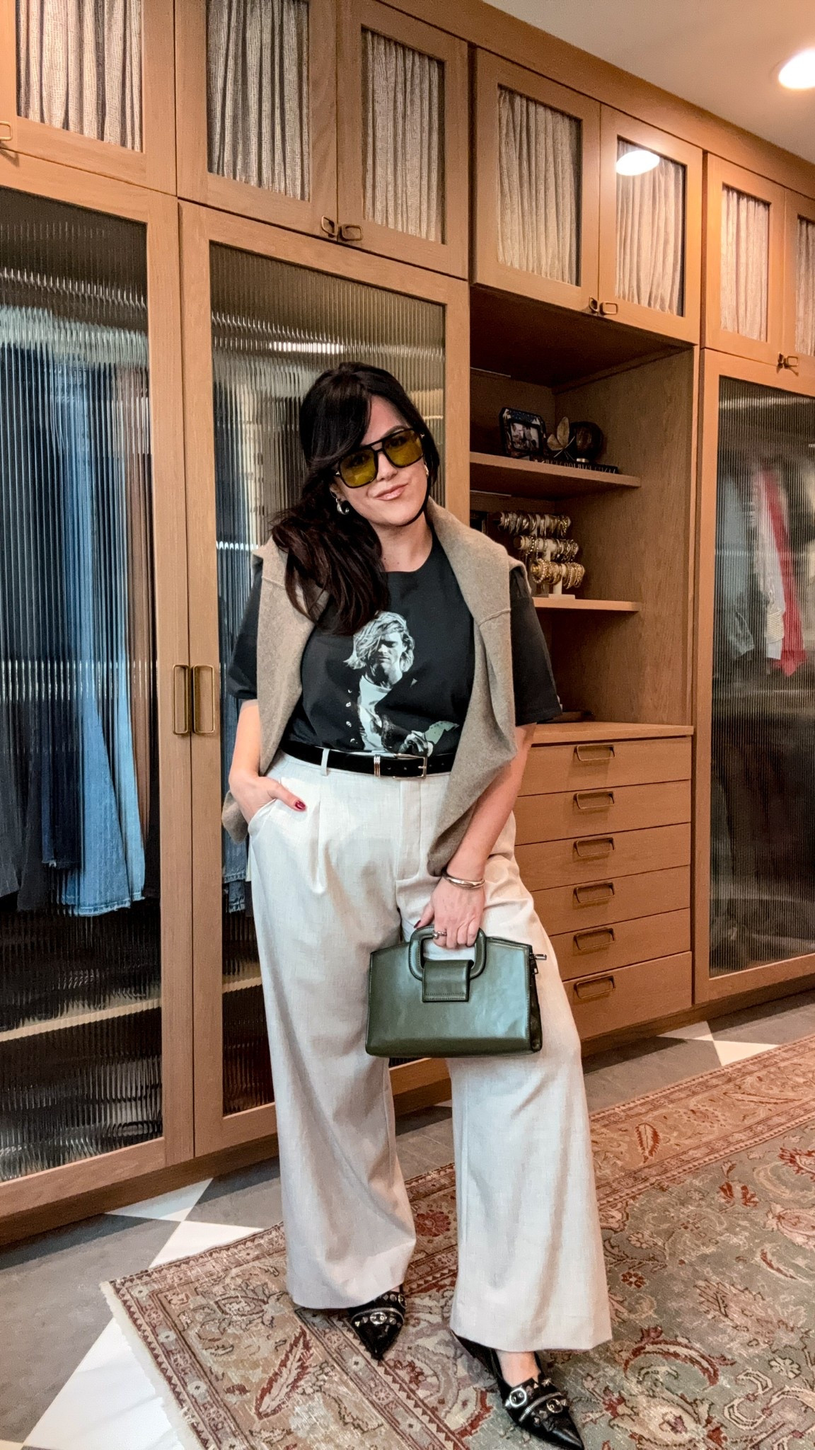 Midsize outfit inspo - casual style - spring fashion
H&M always has cute and comfy gradient tees for a good price! Wearing an xl 
Trousers wearing a 33 short to wear with flats. 
Green lense avaiator sunnies
Love these lightweight cashmere sweaters for layering in spring! (Xl) 

#LTKStyleTip #LTKSeasonal #LTKMidsize