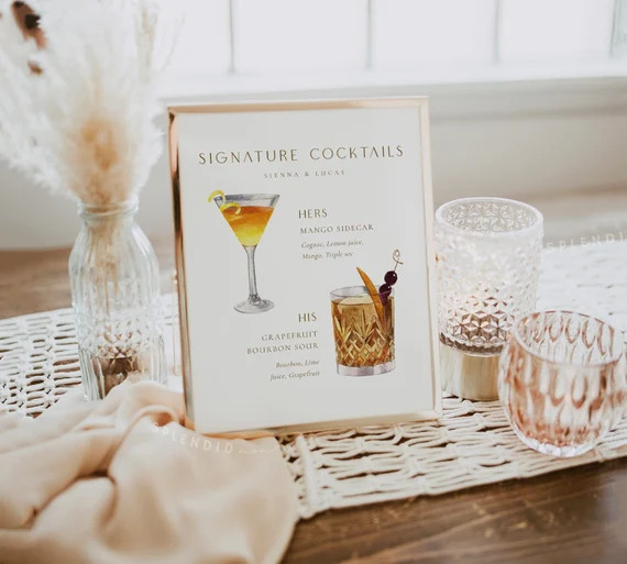 Signature Cocktail Drink Sign, Gold Cocktail Sign, Cocktail Bar Menu, Modern Cocktail Sign, Weddi... | Etsy (US)