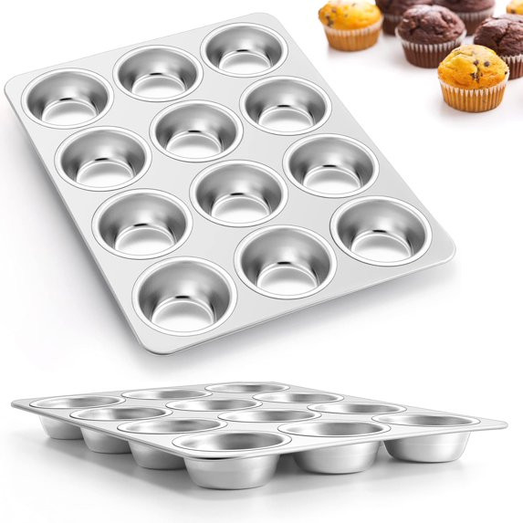 Vesteel 12-Cup Muffin Pan Set of 2, Stainless Steel Cupcake Tin Metal Cup Cake Baking Tray for Ov... | Walmart (US)