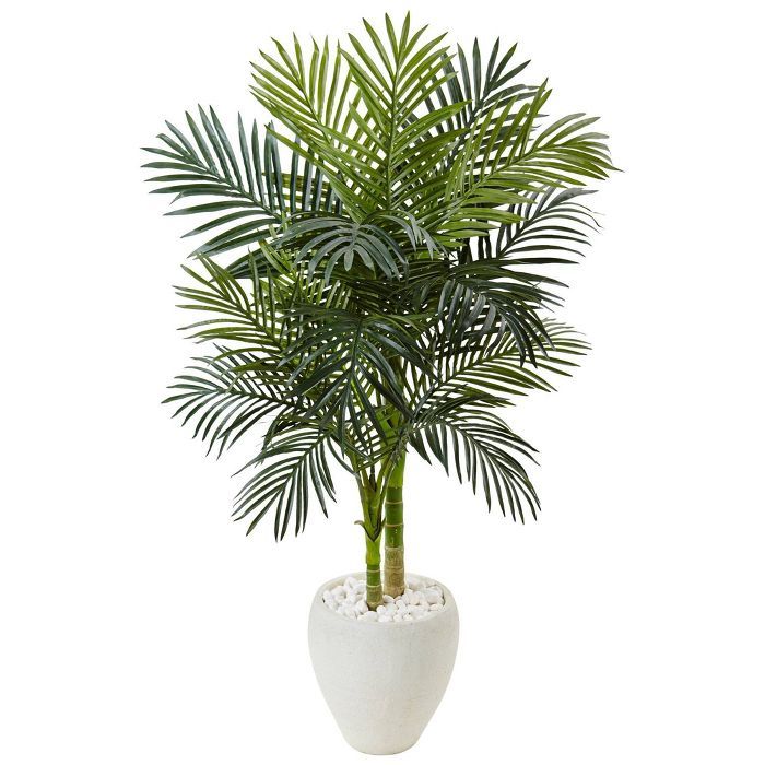 4.5ft Artificial Golden Cane Palm Tree in White Oval Planter - Nearly Natural | Target