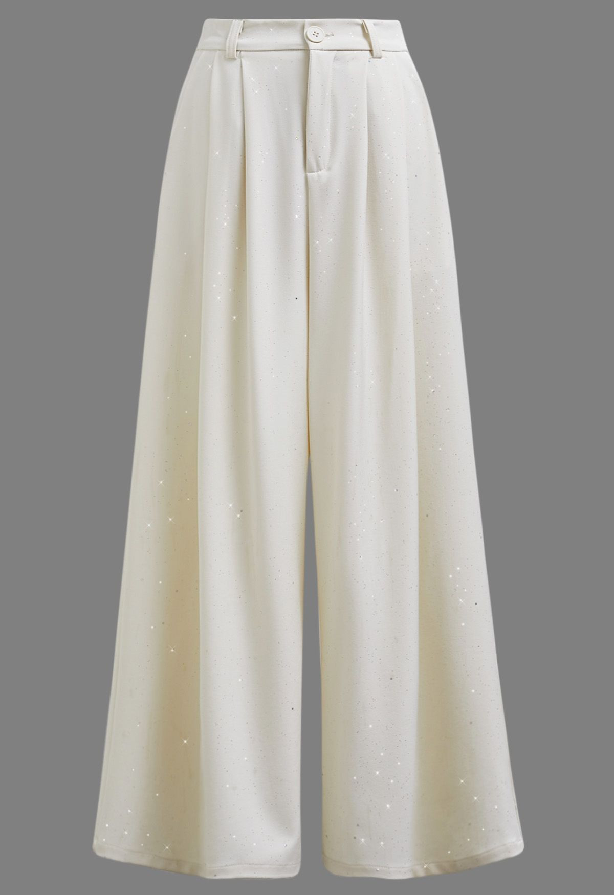 Glitter Accent Wide-Leg Palazzo Pants in Ivory | Chicwish