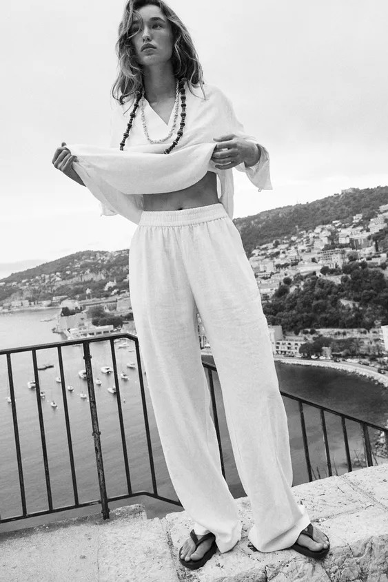 LINEN STRAIGHT LEG PANTS | Zara US