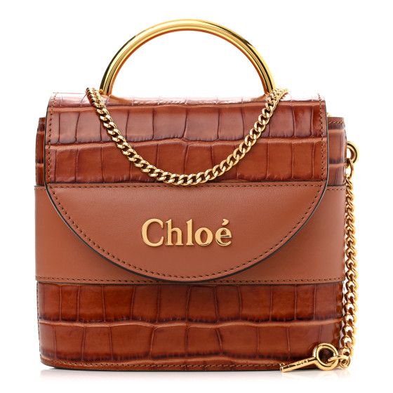 Calfskin Crocodile Embossed Small Aby Lock Chestnut Brown | FASHIONPHILE (US)