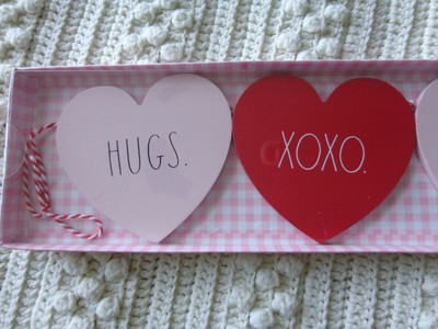 RAE DUNN wooden red pink HEARTS Valentine Garland  | eBay US