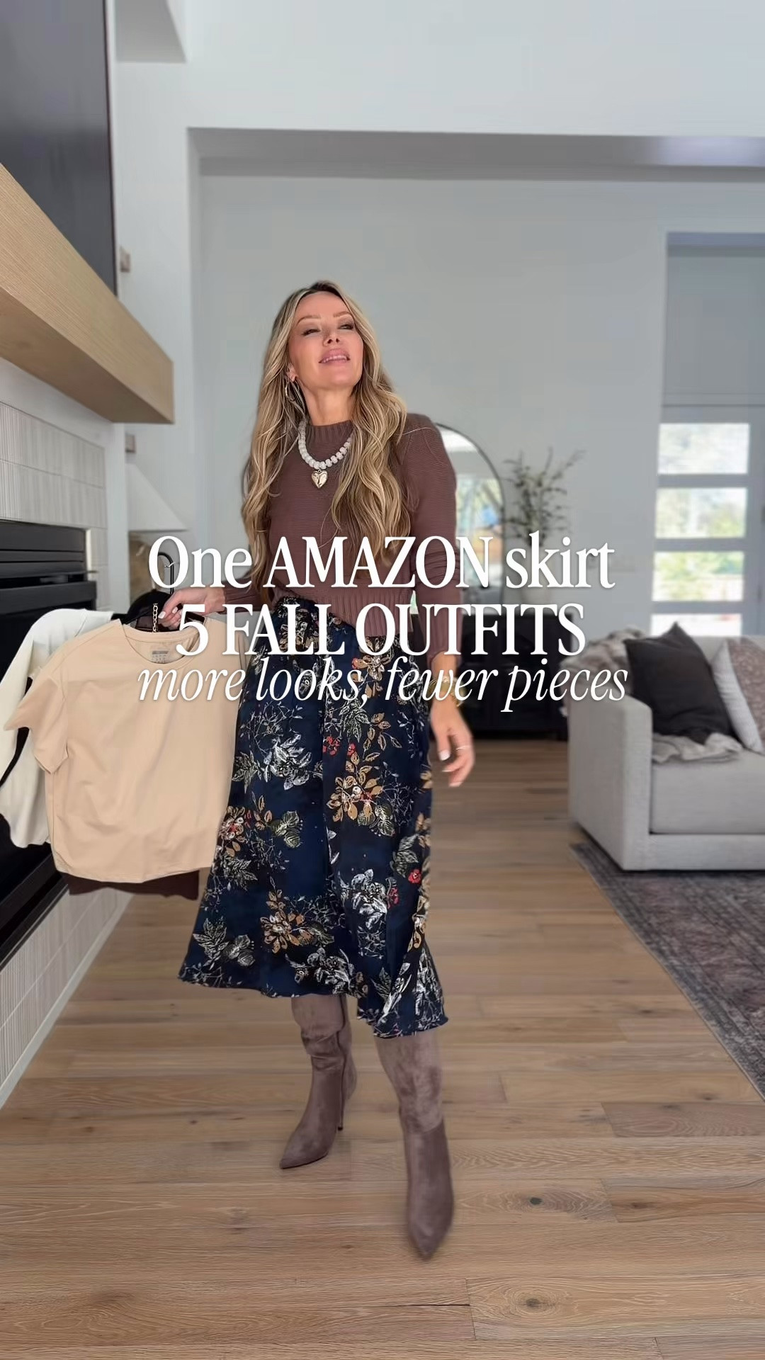 Amazon outfit idea if you want more outfits from fewer pieces. 🤎 comment AMAZON and I’ll send you tbr details 

Instead of buying something that only works one way, I love finding one piece I can style over and over — and this floral skirt is exactly that.

I paired it with a sweater and boots, a simple tank and jacket, an easy sweater-over-the-shoulders look, a fitted button-front top with denim, and even a basic tee for the most casual version.

Same skirt, five completely different outfits — which means less standing in your closet thinking you have “nothing to wear” and more mileage out of the pieces you already own.

Which styling is your favorite?

#amazonfashion #amazonoutfits #falloutfits #amazonfinds #affordablefashion