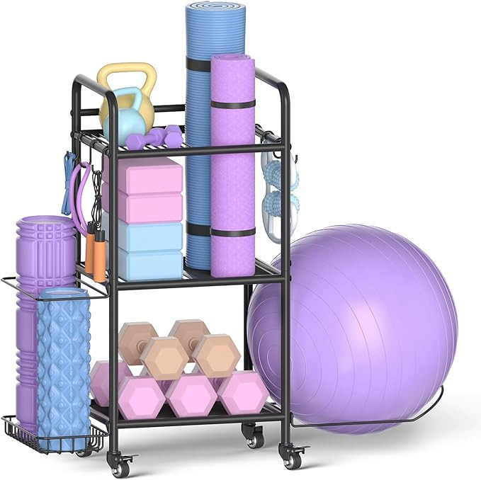 Home Gym Storage Rack Exercise Equipment Storage Organizer for Yoga Mat Dumbbells Kettlebells Foa... | Amazon (US)