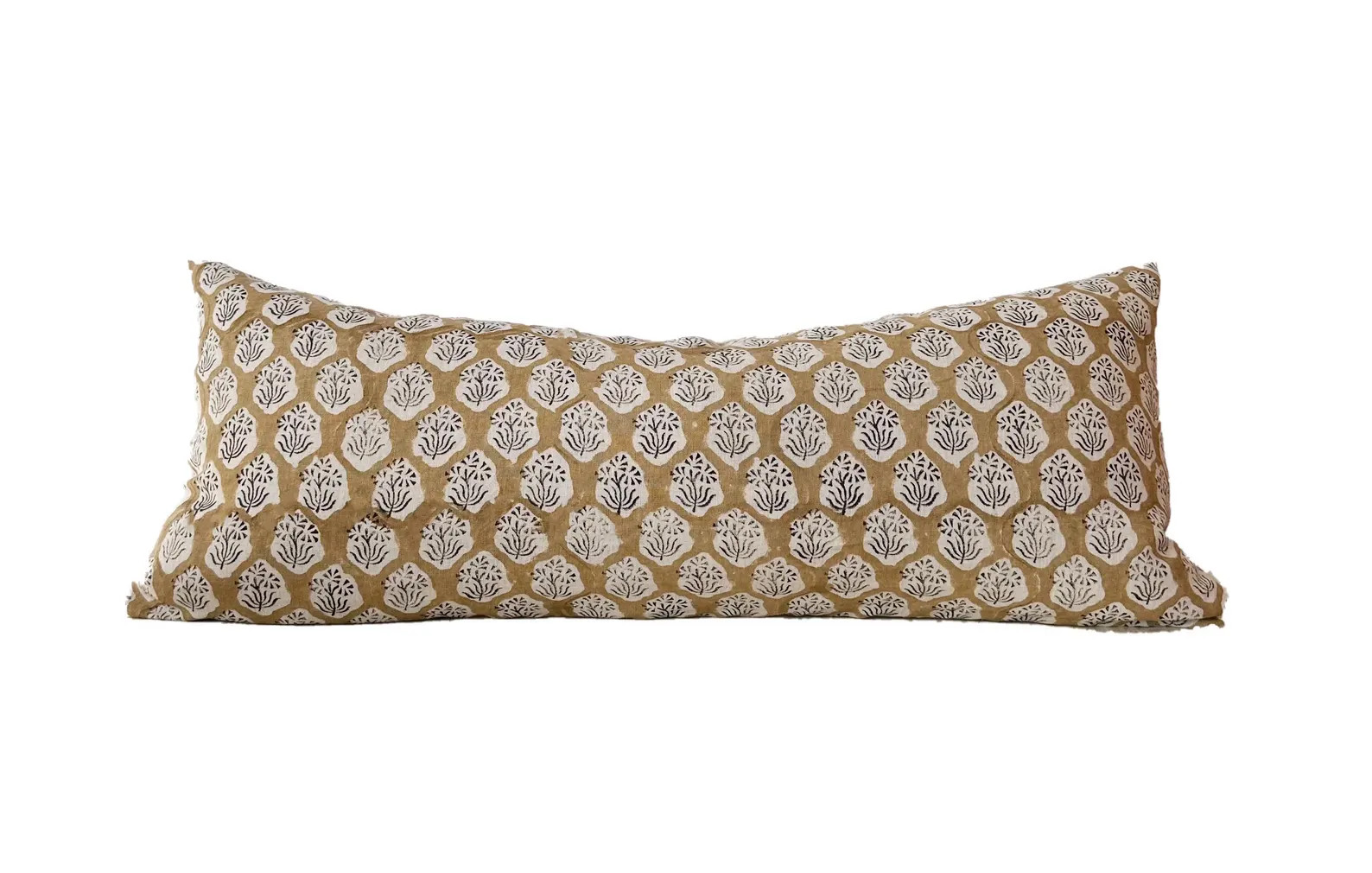 Block Print Linen Lumbar Pillow Cover: Camel & Black Floral | Etsy (US)