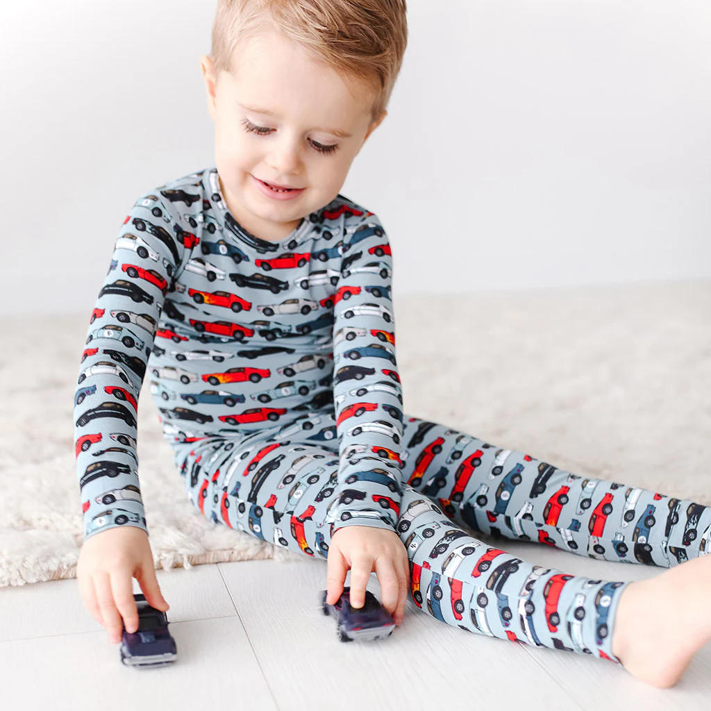 Blue Racecar Toddler Boy Pajamas | Miles | Posh Peanut