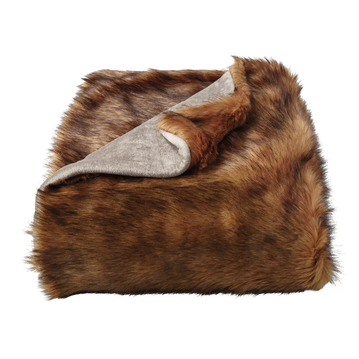 Hastings Home Faux Chinchilla Fur Throw Blanket With Faux Mink Back - 60" x 70", Brown/Beige | Target