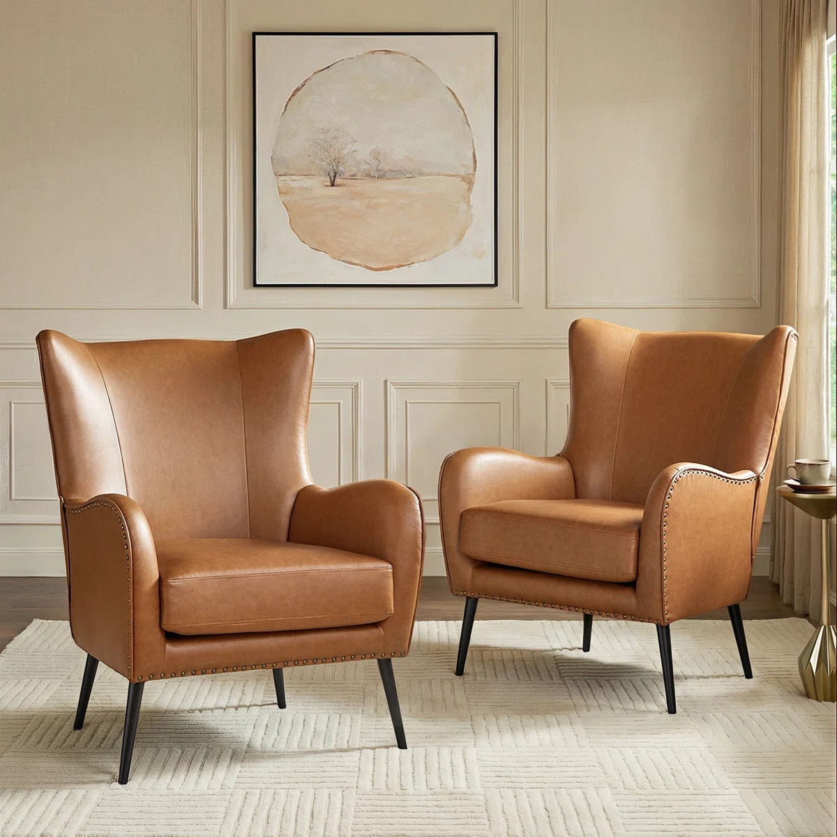 Atalyia 30" W Faux Leather Wingback Armchair with Nailhead Trim (Set of 2) | Wayfair North America